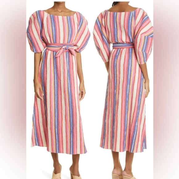 Mara Hoffman Cecilia Stripe Organic Cotton Midi Sun Dress Rainbow Multi Medium - Picture 3 of 12